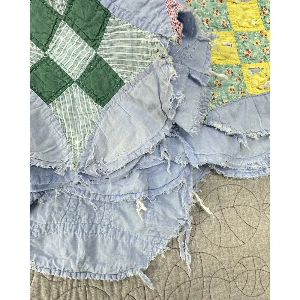 Antique Cutter Quilt Blue Drunkards‎ Path Patchwork Primitive Fabric Handmade